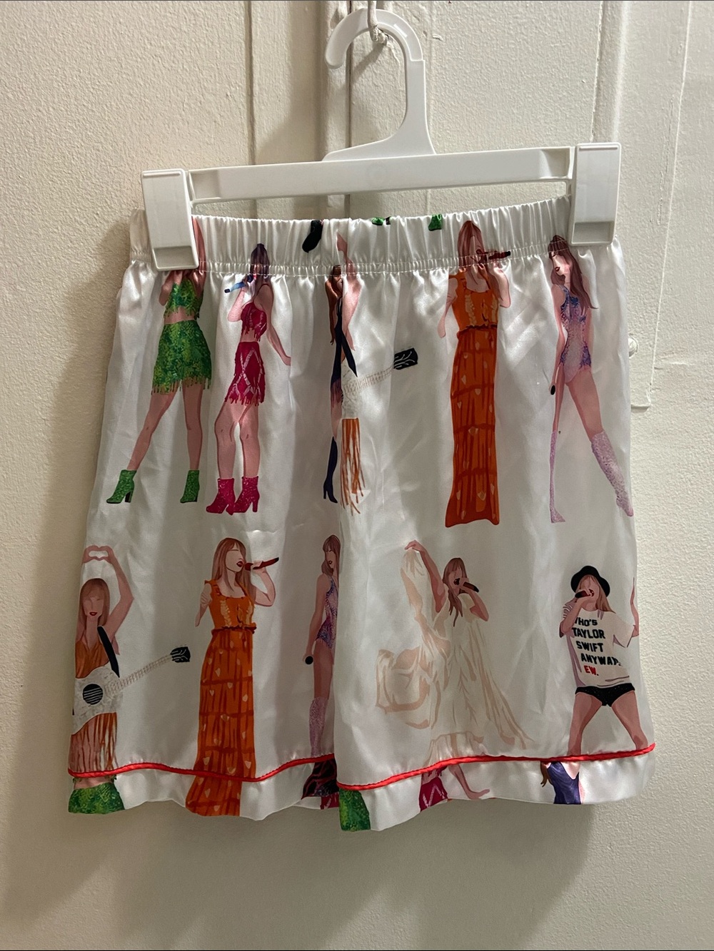 Taylor Swift White Satin Shorts  with Multicolor Performer Prints